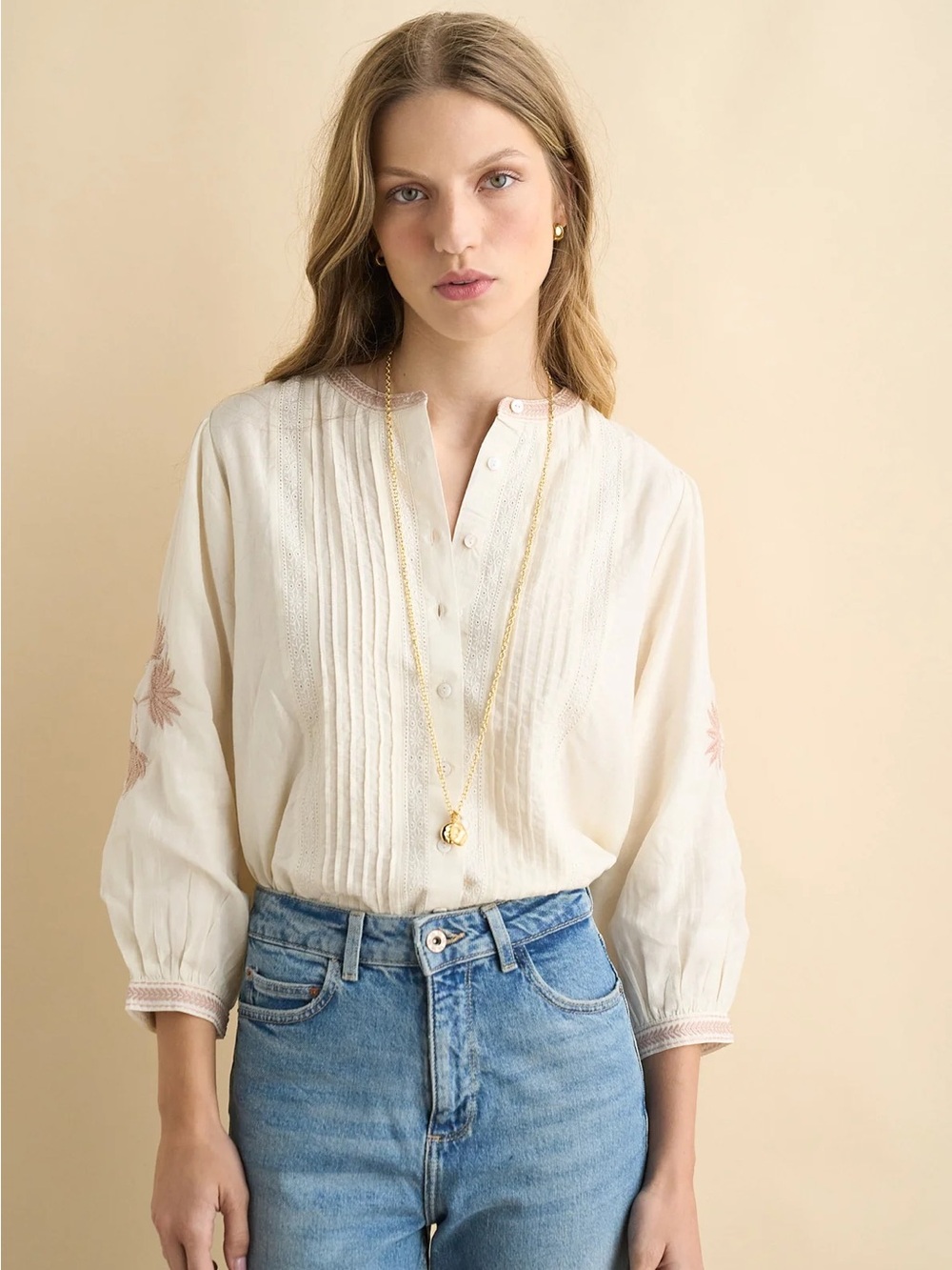 Sonmer Jo Blouse Off White Embroidered - Picture 3 of 4